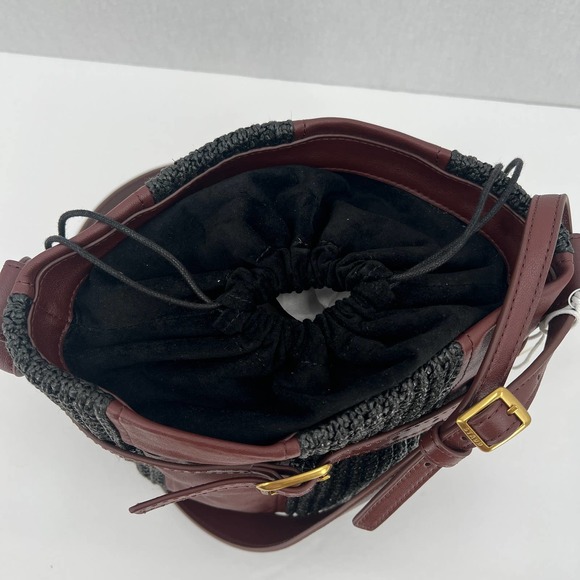 STAUD Handbag Womens Brown Cabana Raffia and Leather Shoulder Bucket Bag NWT - Picture 9 of 13